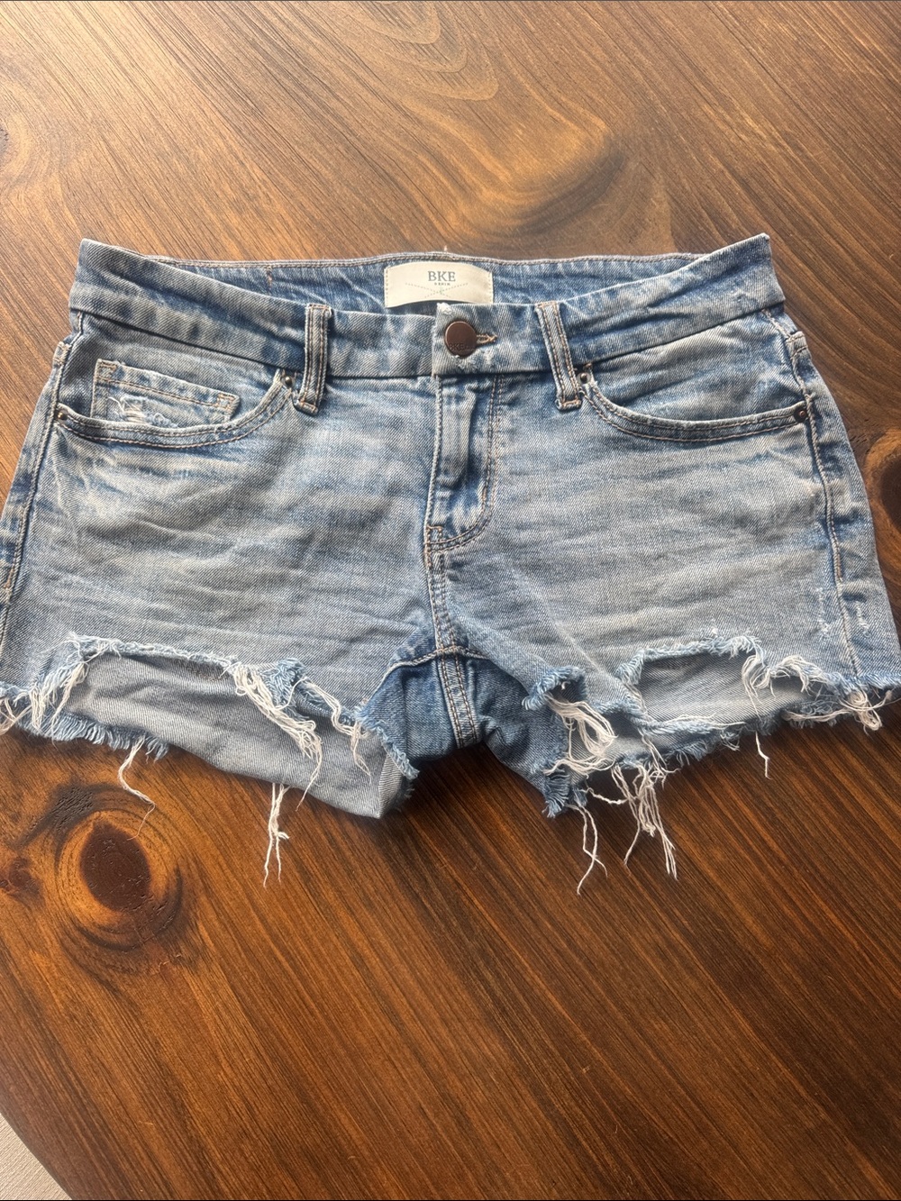 BKE Stella Low Rise Light Blue Distressed Cutoff Denim Shorts - Size 26